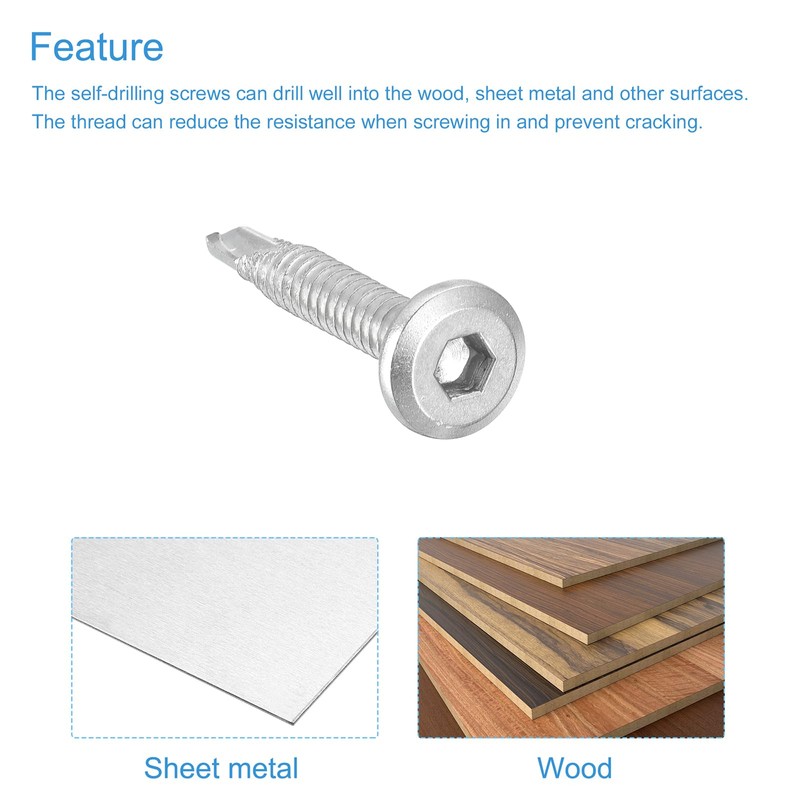sourcing map 50Pcs Hex Socket Self Tapping Screws, #12 x