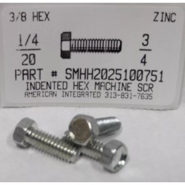 AMERICANINTEGRATEDSUPPLY.COM 1/4-20x3/4 3/8" Indented Hex Head Machine Screws Steel Zinc Plated (25)