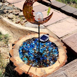 onlyfire 10 Pounds Fire Glass Beads for Propane Fire Pit and Gas Fireplace, 1/2 Inch Round Blended Firepit Glass Rocks Flat Marbles for Fire Pit Table, Caribbean Blue, Crystal Ice and Caramel Luster