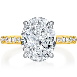 5ct Moissanite Elongated Oval Cut Engagement Ring 14K Yellow Gold Plated Sterling Silver Promise Ring for Women Size 5.5