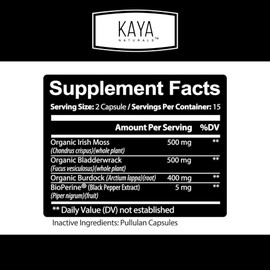 Kaya Naturals Sea Moss - Mobility Supplement for Men and Women - with Burdock Root, Irish Moss, Bladderwrack, and BioPerine - for Mobility Health and Immune Boost, 30 Count
