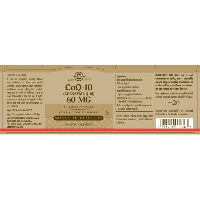 Solgar CoQ-10 (Coenzyme Q-10) 60 mg Vegetable Capsules - Pack