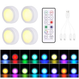 Hiseanllo 4 PCS Wireless Car Interior Led Lights with Remote Control, 16 Colors Rechargeable Magnetic Led Night Light for Car Decor Car Ambient Lighting