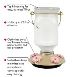 Perky-Pet 9103-2 Sun-Kissed Top-Fill Glass Hummingbird Feeder Gold 22 oz Capacity