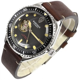 BAROQUE BA3005S-02BR Baroque Watch, Men's, Automatic Winding, Made in Japan, Skeleton Leather Strap, Black, Brown, Gift, Present, Black