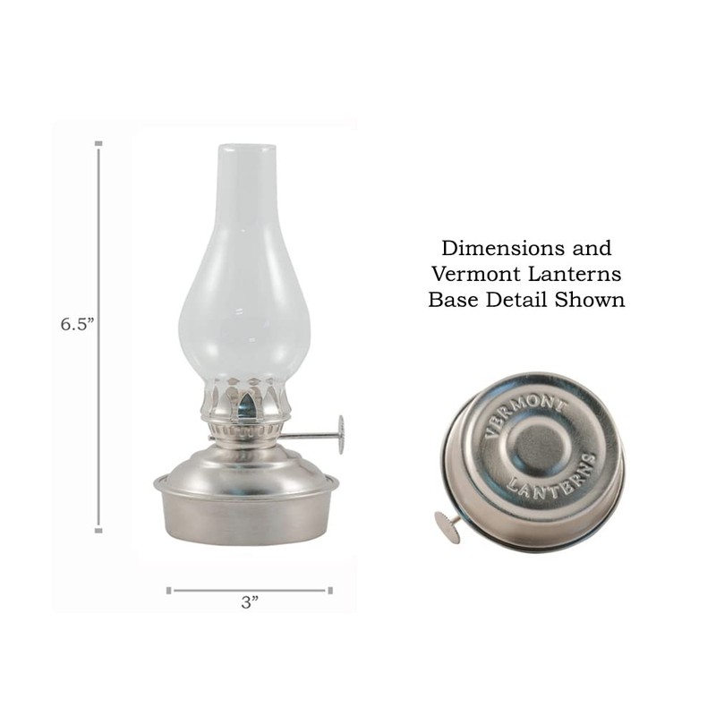 Vermont Lanterns Brass Mini Small Oil Lamp 6.5" (Pewter)