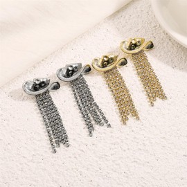 Western Cowgirl Cowboy Hat Earrings for Women Enamel Hat Sparkly Rhinestone Tassel Dangle Earrings Prom Country Concerts Rodeo Outfits Trendy Jewelry Gifts-Gold