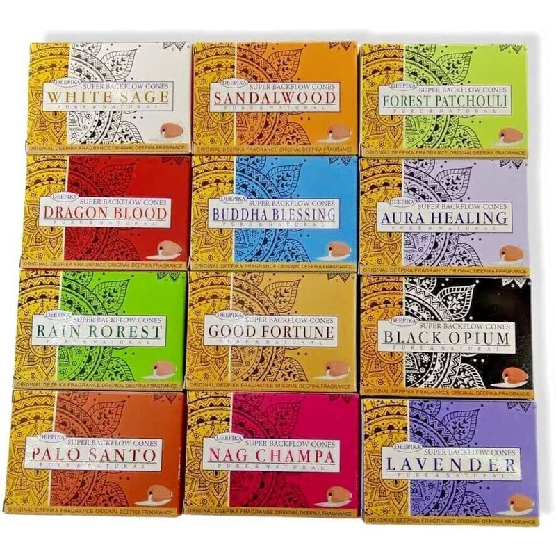 Deepika Premium Assorted Incense Backflow Cones 12 packs x 10