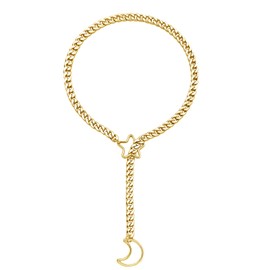 Slip Necklace for Women, Choker Punk Goth Emo Circle Chain Choker Collar Star Moon Y Chain for Women Men Adjustable, Stainless Steel, No Gemstone