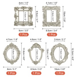 uxcell 5 Pcs Vintage Resin Picture Frames, Mini Picture Frames Oval Rectangle Wall Hanging Frames Display Frame Photo Holder for Home Wall Jewelry Display Hotel Decor, Silver Gray