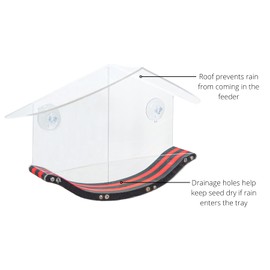 JCs Wildlife Swoop Recycled Poly Lumber Window Bird Feeder - Holds 2 Cups of Bird Seed (Red and Black)