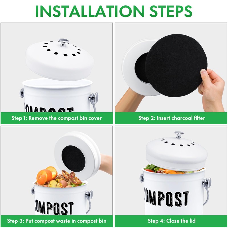 ENLOY 7.25 Inch Charcoal Filters for Kitchen Compost Bin, 12