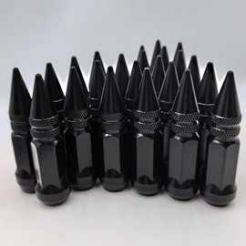 NETFLBT M14x1.5 Spike Lug Nuts 24pcs 14mmx1.5 Tall Wheel Lug Nuts with 1 Socket Compatible with Spline Spiked for Chevy Silverado 1500, Lincoln Navigator, Jeep Grand Cherokee (Black)