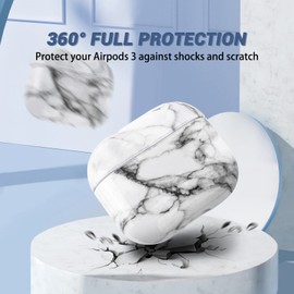 Newseego Case Compatible with AirPods 3 Case, Stylish and Exquisite Marble Pattern Hard PC Headphone Case Airpods Accessories Portable Shockproof Protective Case for AirPods 3 Charging Case White