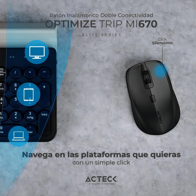 Mouse Inalámbrico Acteck MI670 Óptico 1600dpi USB 4 Botones Negro