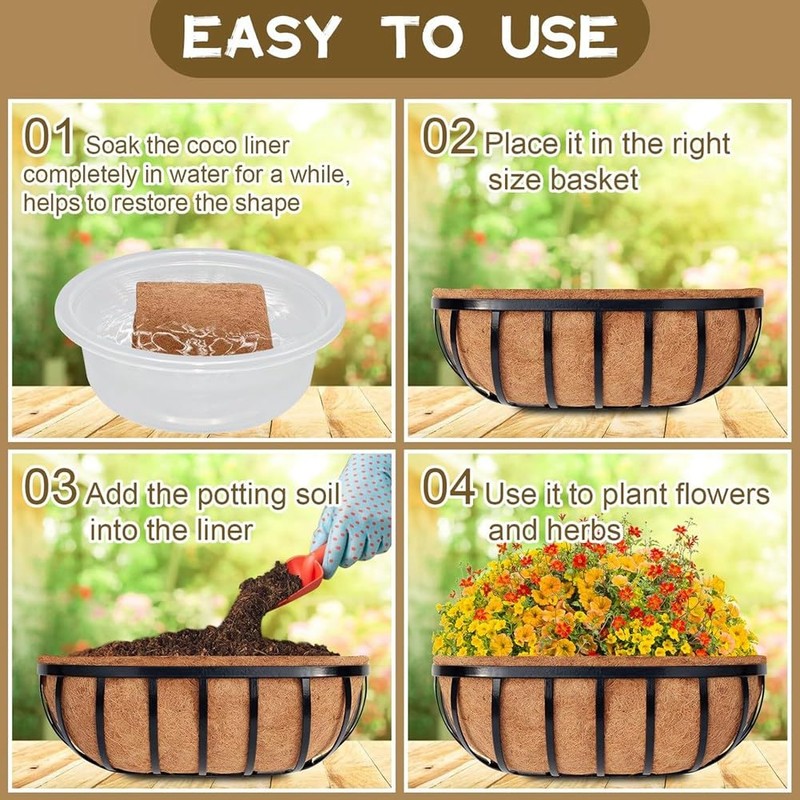 Clickinline 4 Pack 24 Inch Trough Coconut Liners, Natural Coconut