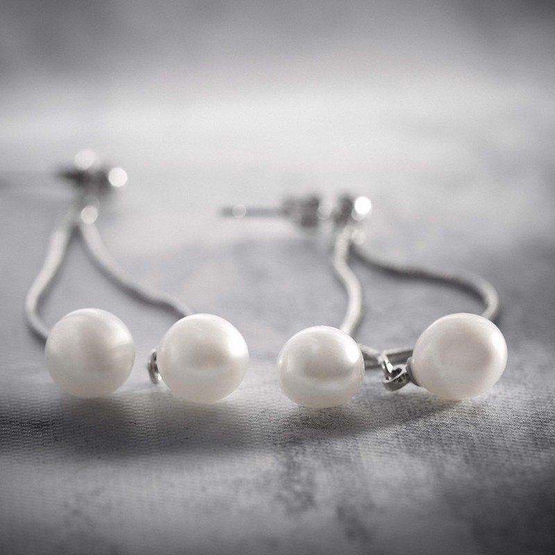 Anthony Vincent Aretes mujer - Aretes 2 Perlas Cultivadas Blancas