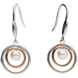 Smart Jewel Earrings with Freshwater Pearl, Bicolour, Silver 925 Silver, Rose Gold-Plated Bicolour, 2.5 cm, 925 Sterling Silver
