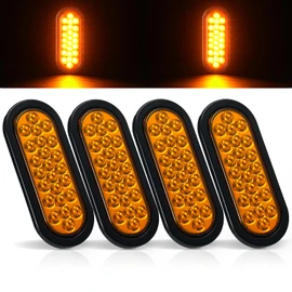 4Pcs 6.3" Oval LED Strobe Lights Amber 24 LED Trailer Tail Lights 6.3 Inch Oval LED Strobe Light Stop Turn Tail Light Brake Lights w/Grommets 3-Prong Wire Pigtails 10-30V Waterproof