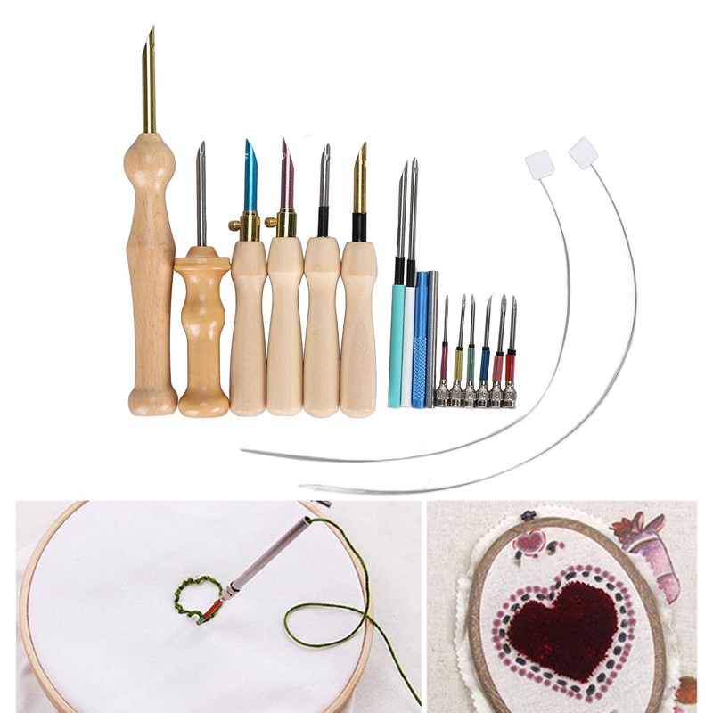 Punch Needle Set Wooden Handle Stainless Steel Ergonomic Easy Operation