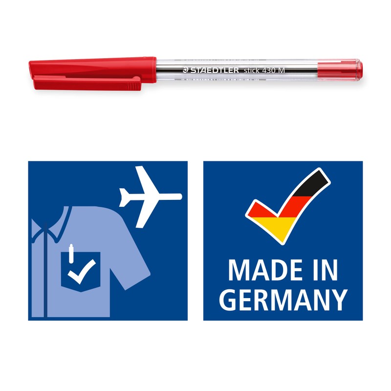 STAEDTLER Stick 430 M-2 Ballpoint Pen Medium - Red (Box