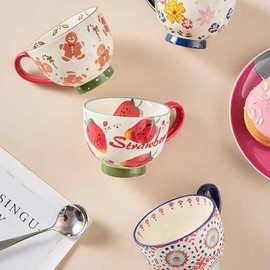 RQEVSNVK 17oz Cute Breakfast Cereal Bowl Christmas Cup Gingerbread Man Mug Ins with Handle Large Capacity Household Ceramic Cup (Geometry Mug)