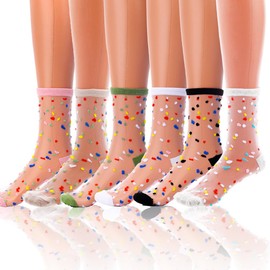 Miaband Sheer Lace Mesh Ankle Socks for Women Colorful See-Through Summer Casual Socks Breathable Dot Sock 6 Pairs (US, Alpha, One Size, Regular, Regular, Type2)