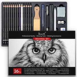 Brusarth Charcoal Pencils for Drawing, Set of 26, Professional Drawing Sketch Pencils, Art Supplies for Drawing, Shading, Sketching, Blending, Artist Pencils for Beginners & Pro Artists