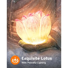 Thumok Buddha Statue Outdoor with Lotus Flower Light, IP65 Waterproof Solar Statue Lights, Outdoor Statues for Garden, Zen Decor for Garden, Home, Patio, Lawn