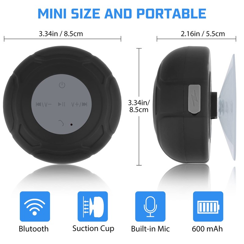 Annlend Waterproof Bluetooth Shower Speaker Portable Wireless Water-Resistant Speaker Suction