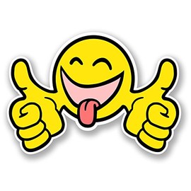 2 x 10cm Smiley Thumbs Up Face Vinyl Sticker Happy JDM Car Bike Helmet Fun #5798 (10cm Wide x 7cm Tall)