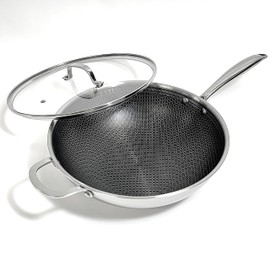 Lexi Home Tri-ply 5 Qt. Stainless Steel Nonstick Wok with Glass Lid