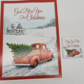 Product Concept Inc Country Red Vintage Truck GOD BLESS YOU THIS CHRISTMAS Card Envelop Magnet Stamp