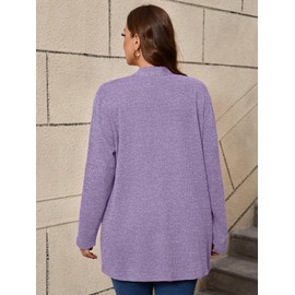 AusLook Women's Plus Size Lightweight Open Front Cardigan Lilac Purple 1X Causal Long Sleeve Sweater Cover Ups Jacket Shrugs Tops Shawls and Wraps Kimono
