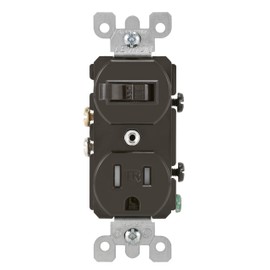 Leviton Combination, 15 Amp, 120 Volt AC Toggle Switch, and 15 Amp, 125 Volt 5-15R Tamper Resistant Receptacle, Grounding, T5225, Brown