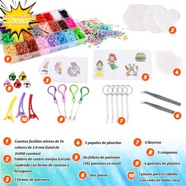 24000+ Cuentas y Abalorios Plásticos Cuentas para Planchar, 24 Colores, 2.6MM Juego de Cuentas Plancar Manualidad Kit Cuentas Fusible, DIY Art Craft con 4 tableros, 102 patrones papelEl mejor regalo de juguetes cumpleaños Navidad