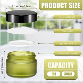 Domensi 100 Pcs 1 oz Glass Jars with Lids Bulk Round Glass Cosmetic Jars Lids 1 oz Small Travel Containers with Inner Liner for Lotions Powders Ointments Sample Cream(Bean Green, black)