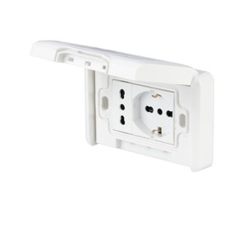 POLY POOL - PP6097X Pre-Assembled Outdoor Flush-Mounted Kit with Double Waterproof Socket - External Wall Socket with Dual Socket and Schuko Socket - Bracket and Mounting Screws