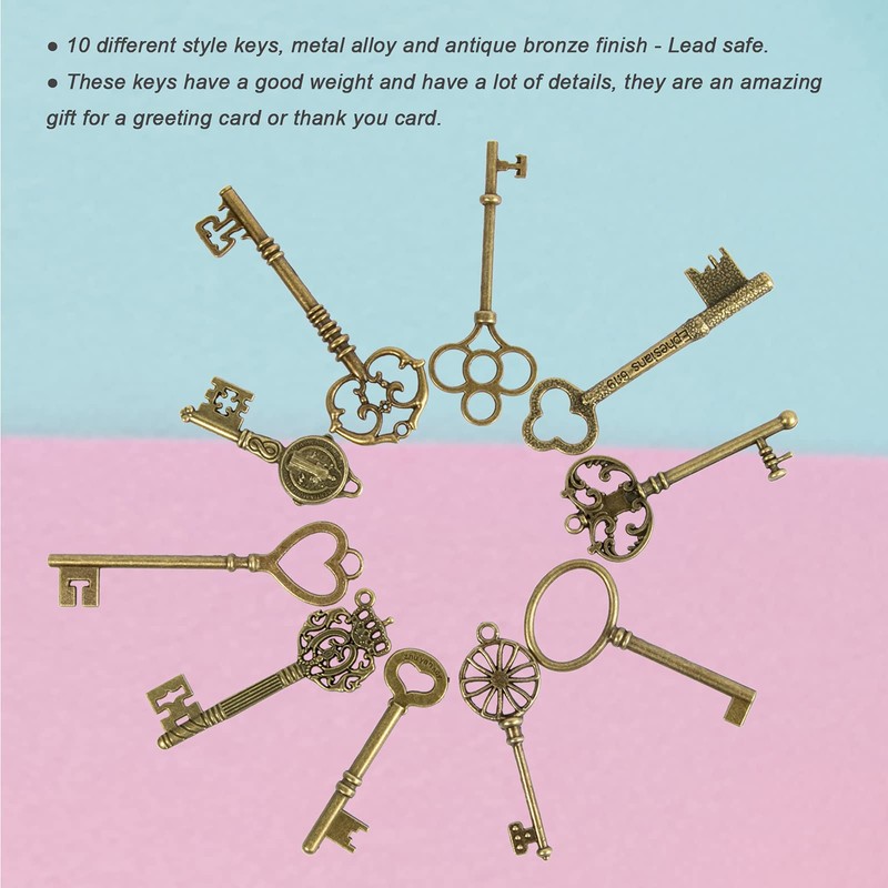 CHuangQi Vintage Skeleton Keys Set - Filigree Steampunk Antique Bronze