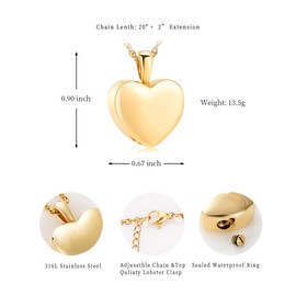 Cremation Jewelry Urn Necklaces for Ashes Holder - Heart Locket Pendant Necklace Jewelry - Keepsake Funeral Urns Memorial Gift for Women/Men(Gold, Stainless Steel)