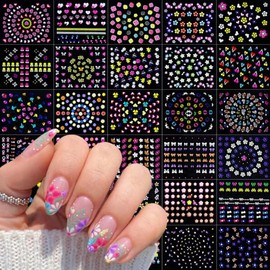 HANNEA® 30 hojas adhesivas brillantes en la oscuridad de flores para uñas, calcomanías 3d de mariposas y estrellas para decoración diy