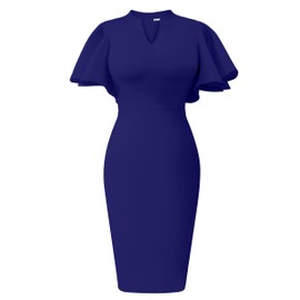 Memoriesea Women's Elegant Ruffle Sleeve Formal Party Cocktail Pencil Midi Dress Royal Blue