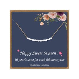 Turandoss Sweet 16 Gifts for Women - Pearl Necklace for 16 Year Old Niece Daughter Sweet 16 Birthday Gifts for Women BFF16 Year Old Women