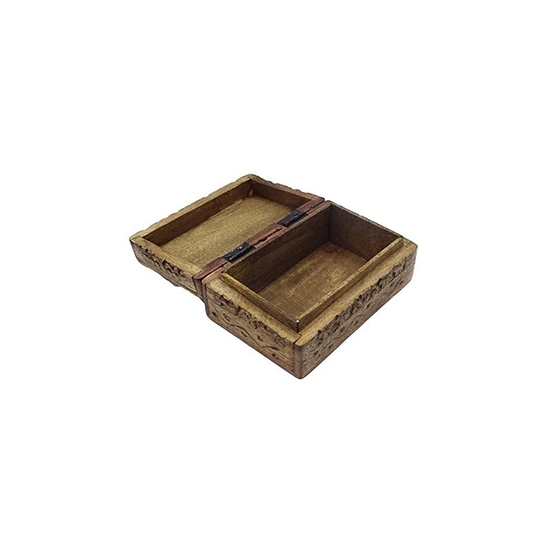 Wooden Carved Pentagram Box With Floral Design Top 6X4 Inch