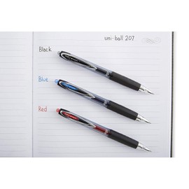 uni-Ball Signo Gel 207 Retractable Gel Pens, Medium Point, 0.7 mm, Clear Barrels, Black Ink, Pack of 12, Packing may Vary.