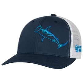 Born of Water Men's Hammerhead Shark Snapback Trucker Hat - Navy/White
