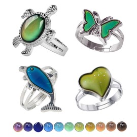 4Pcs Mood Ring for Girls Color Changing Rings Set Adjustable Butterfly Heart Mood Rings for Women Gifts
