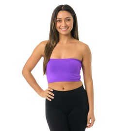 Malibu Sugar Women's Bandeau Tube Top Bras - Seamless Strapless Bra Tube Tops Comfortable and Versatile (One Size Fits Sizes XS-S) Neon Purple