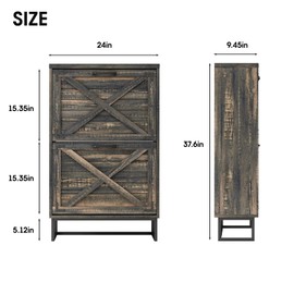 Maupvit 24" W Farmhouse Shoe Cabinet Storage for Entryway, Freestanding Organizer with 2 Flip Drawers, Narrow Shoe Rack Cabinet with Metal Corner Decoration, Dark Rustic Oak