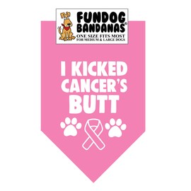 I Kicked Cancer's Butt Dog Bandana (One Size Fits Most for Medium to Large Dogs, Medium Pink)